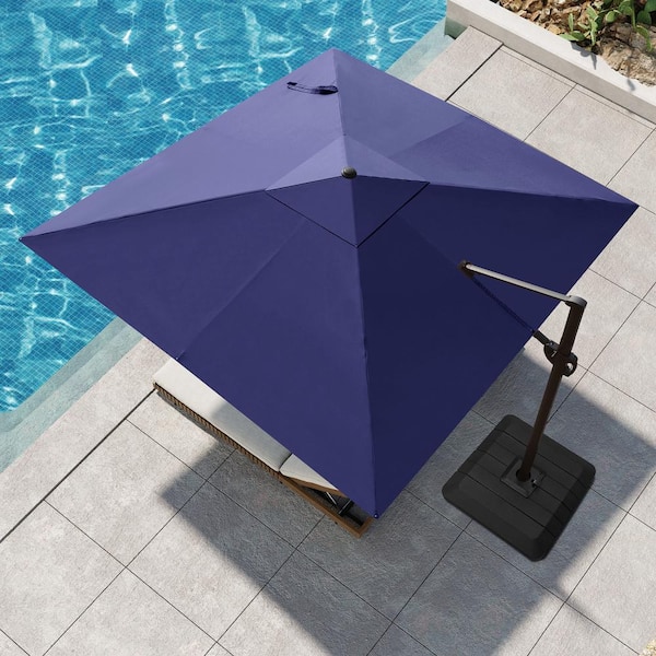 Pellebant 11 ft. Square Aluminum Outdoor Heavy Duty Offset Cantilever Patio Umbrella in Navy Blue with Base for Deck Pool Garden