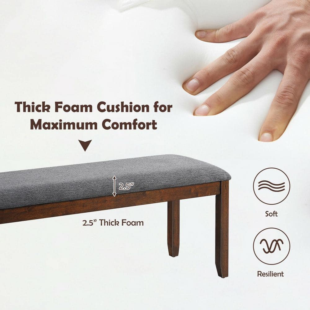 47.5" Gray Linen Upholstered Wood Dining Bench