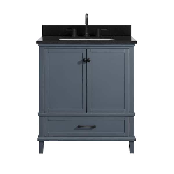 Home Decorators Collection Merryfield 31 in. Single Sink Dark Blue-Gray Bath Vanity with Black Granite Top (Assembled)