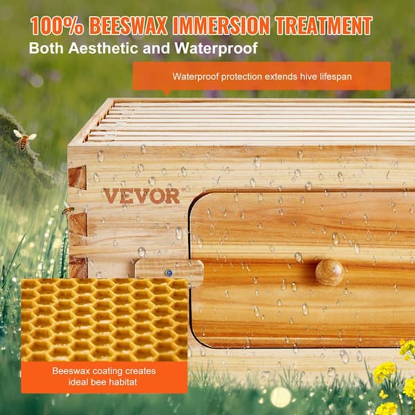 VEVOR Bienenstock-Starterset – Mittelbox Aus Zedernholz Mit Bienenwachs, 10 Rahmen + Acrylfenster