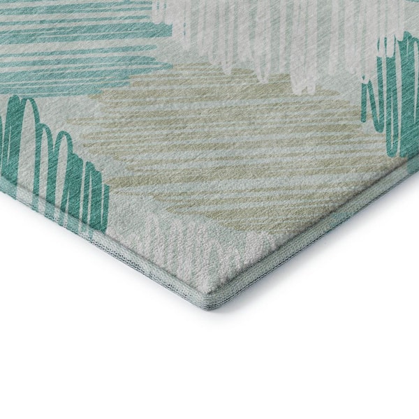 Mayfield Premium Machine Washable Abstract AMF1942 Teal 10 ft. x 14 ft. Area Rug