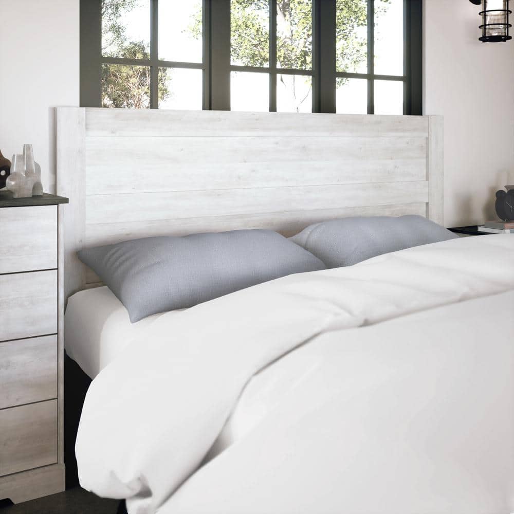 King Whitewash Rustic Wood Panel Headboard