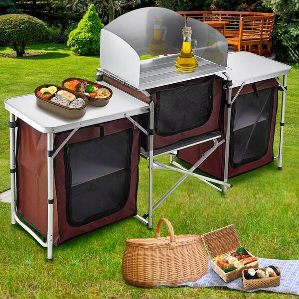Foldable Camping Kitchen Outdoor Cabinet Stand Unit Portable BBQ Cooking Table 