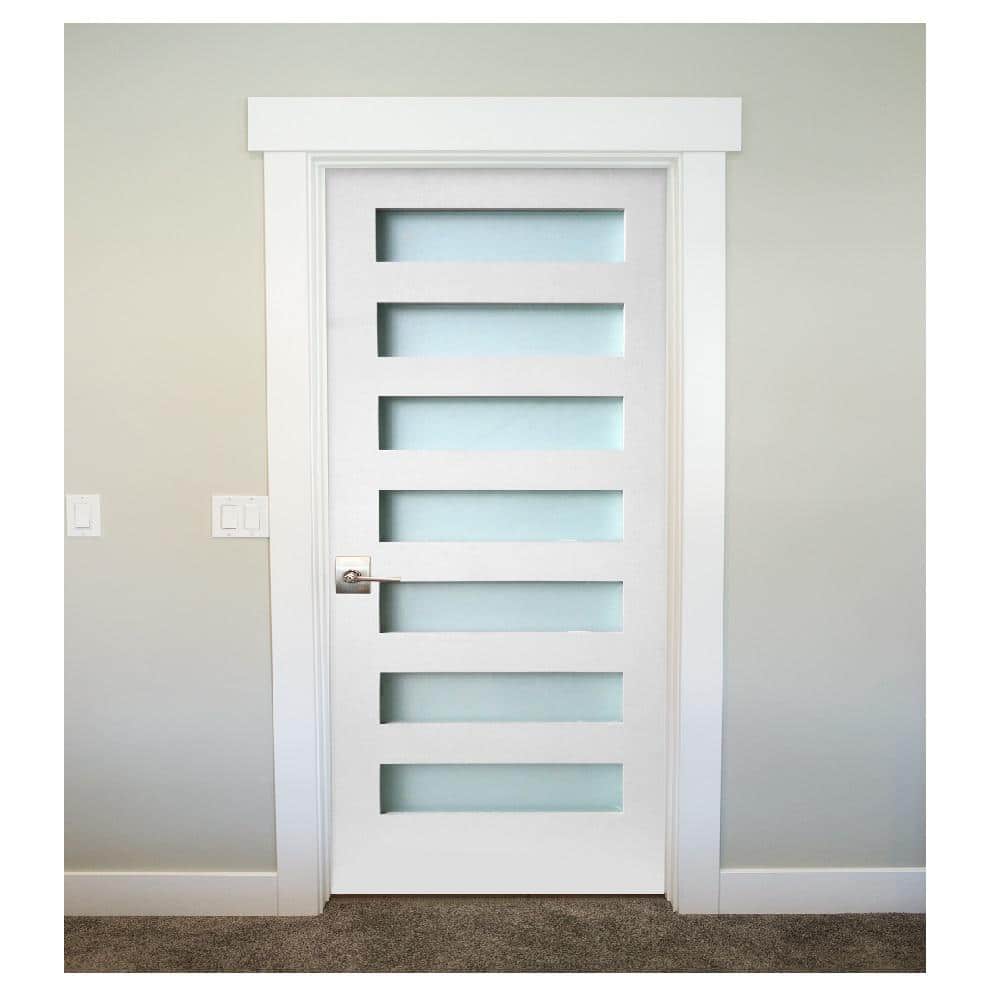 32 in. x 80 in. White 7-Lite Satin Glass MDF Prehung Interior Door