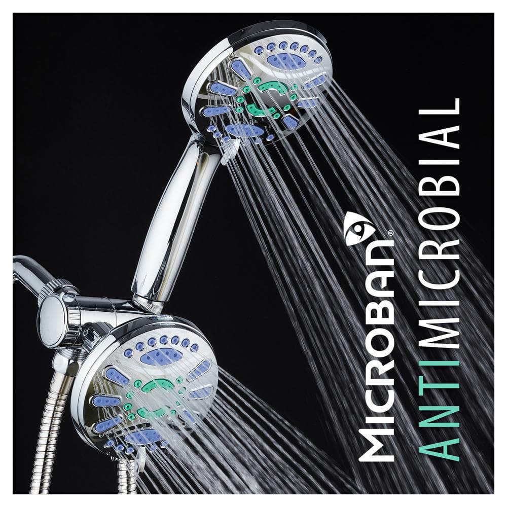 Chrome Dual Shower Head with Handheld and 48 Spray Settings