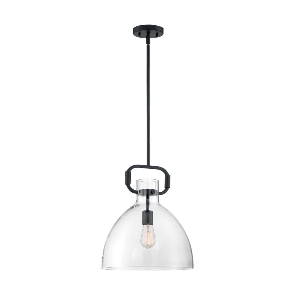 Teresa Retro-Industrial 16.5" Matte Black and Brass Pendant