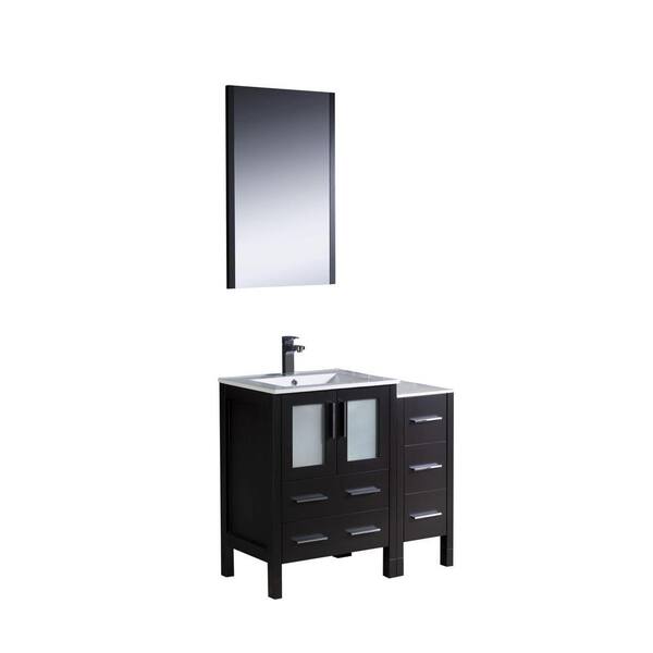Fresca Torino 36 in. Vanity in Espresso with Ceramic Vanity Top in White with Mirror with White Basin and 1 Side Cabinet