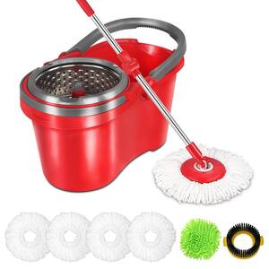 Spin Mop and Mop Bucket with Wringer Set with 2 Washable Microfiber Mops Heads