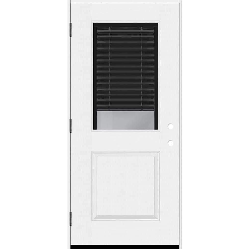 Legacy 32 in. x 80 in. 1/2 Lite Clear Glass Noir Miniblind RHOS White Finish Fiberglass Prehung Door w/6-9/16 in. Jamb price history on PriceWatchPro