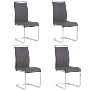 Modern Dark Gray PU Faux Leather High Back Upholstered Chair with C-Shaped Tube Metal Legs for Dining Room (Set of 4)