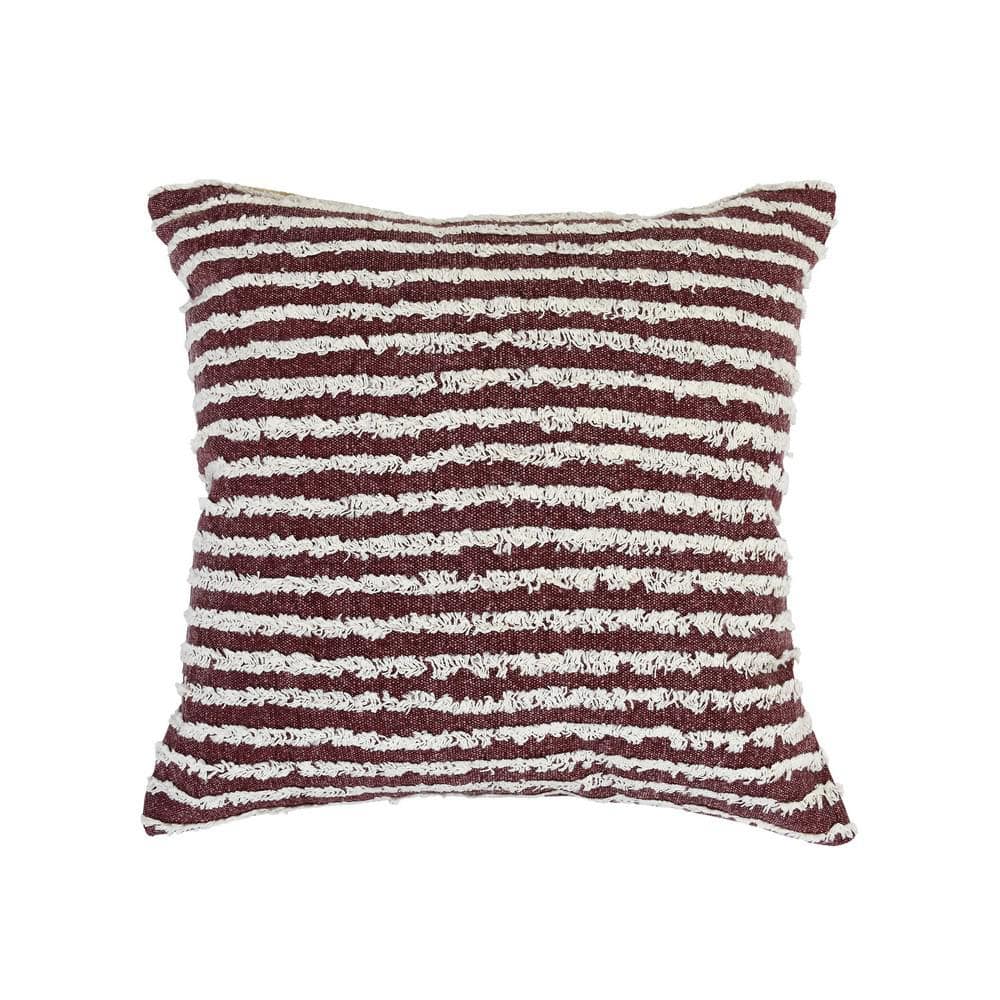 LR Home Wispy Ways Maroon Red / Cream Striped Textured Poly-fill 20 in. x 20 in. Indoor  Throw Pillow