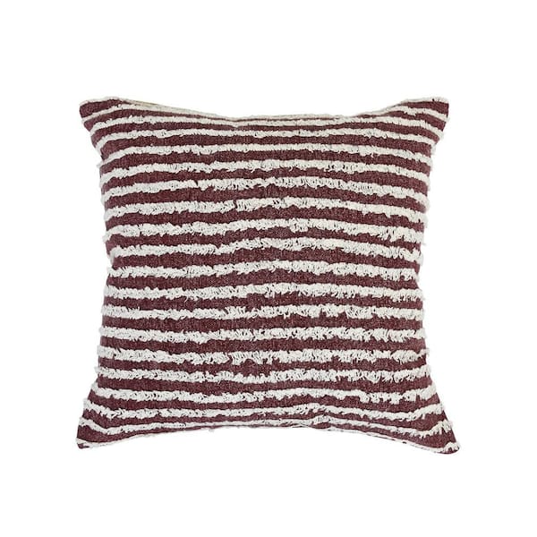 Unbranded Wispy Ways Maroon Red / Cream Striped Textured Poly-fill 20 in. x 20 in. Indoor  Throw Pillow