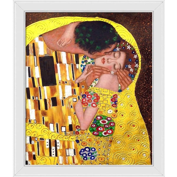 LA PASTICHE The Kiss (Luxury Line) by Gustav Klimt Galerie White Framed People Oil Painting Art Print 24 in. x 28 in.