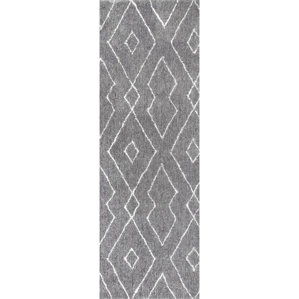 nuLOOM Beaulah Modern Geometric Shag Gray 3 ft. x 8 ft. Runner Rug