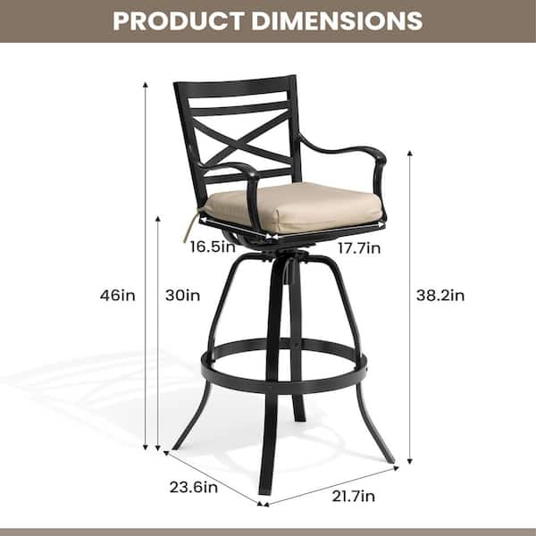 Swivel Cast Aluminum Outdoor Bar Stool with Sunbrella Canvas Antique Beige Cushion for Patio, Balcony, Garden (4-Pack)