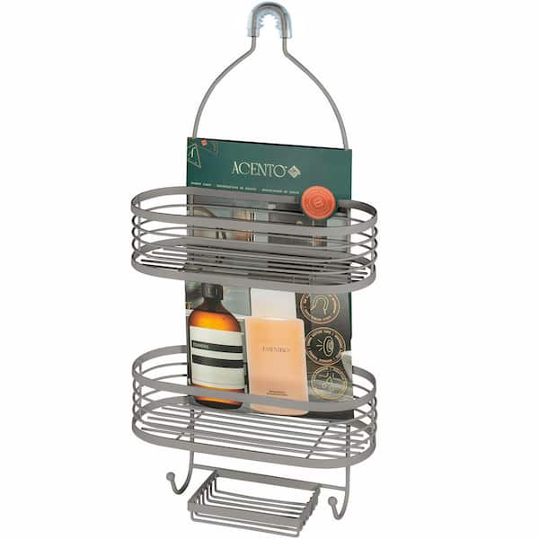 3 Tier Over the Shower Caddy with Banded Accents in Matte Satin