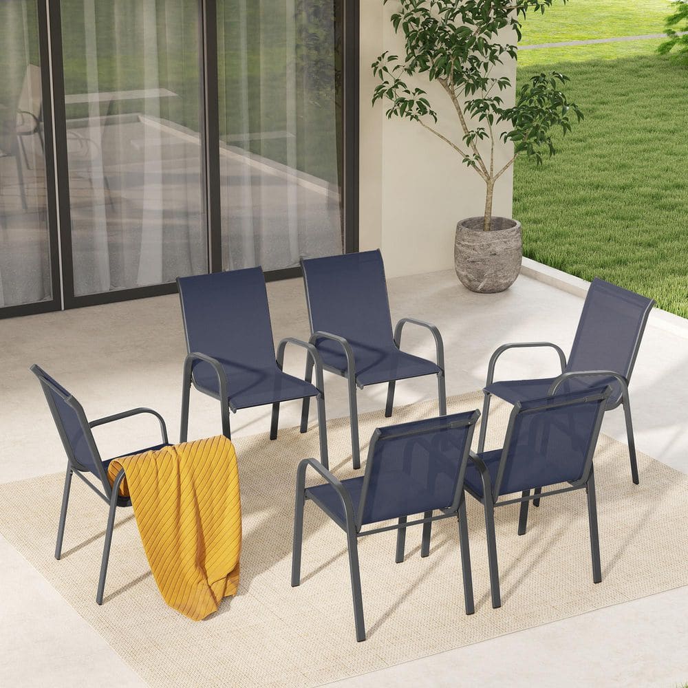 TerraTex Metal Patio Dining Chairs with Blue Textilene Fabric (6-Pack) price history on PriceWatchPro