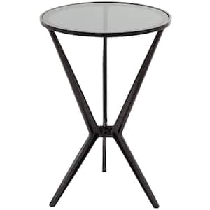 16 in. Black Hourglass Shaped Stand Large Round Glass End Accent Table with Clear Glass Top