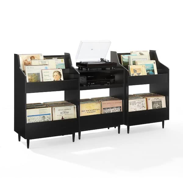 CROSLEY FURNITURE Liam Black 3-Piece Record Player Stand and Vinyl