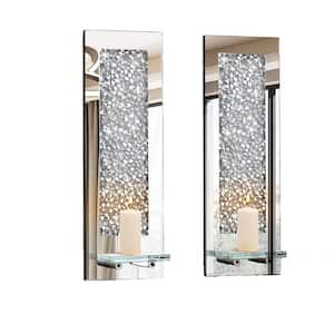 Crystal Crush Diamond Wall Candle Holder (Set of 2) Rectangle Silver Mirrored Candle Sconces