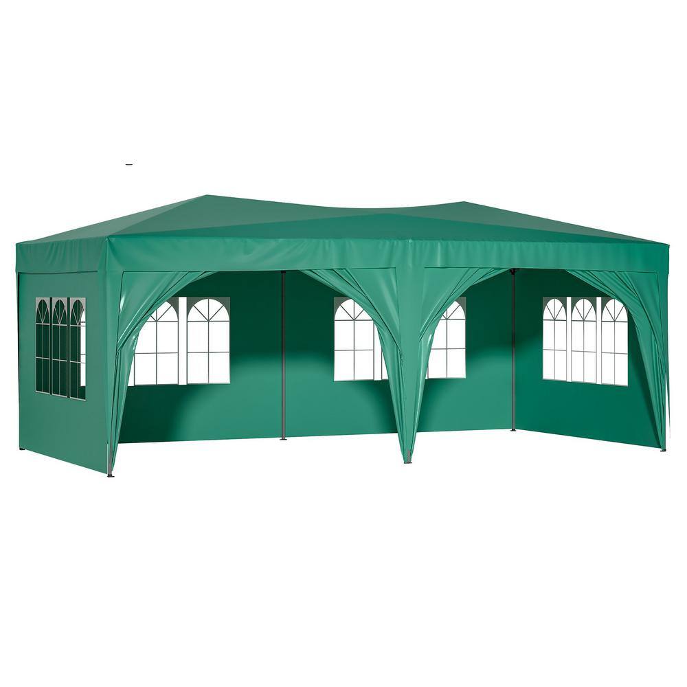 10 ft. x 20 ft. Green Pop-Up Outdoor Portable Party Folding Tent with 6 Rem