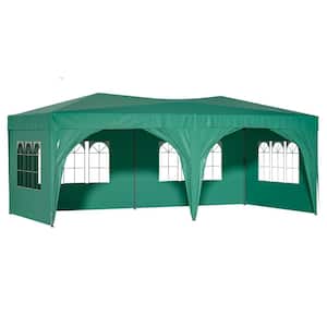 10 ft. x 20 ft. Green Pop-Up Outdoor Portable Party Folding Tent with 6 Removable Sidewalls, carry Bag, 6 Weight Bags