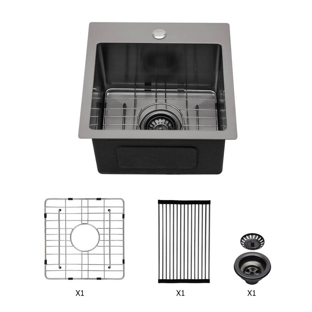 15 in. x 15 in. 16-Gauge Stainless Steel Undermount Kitchen Bar Sink, Deep 