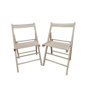 Wood Folding Chair Outdoor Dining Chair in Natural Color Set of 2