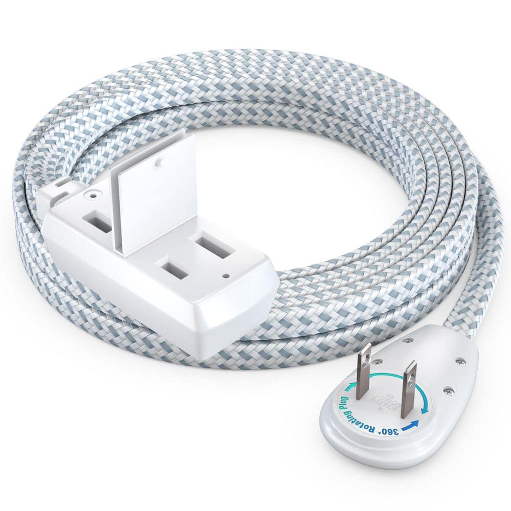 10 ft. 16 / 2 Light Duty Indoor Extension Cord 360° Rotating Flat Plug 2-Prong Flat Wire with Braided Cover Gray price history on PriceWatchPro