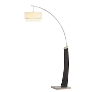 Katerina 81 in. Double Shade LED Arched Floor Lamp with Modern Steel and Wood Base and Dimmer