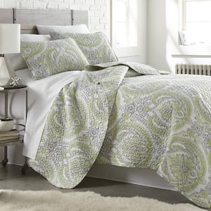 Pure Melody Paisley Green Microfiber Twin Quilt Set