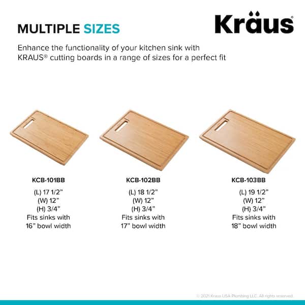 KRAUS Organic Solid Bamboo Cutting Board for Kitchen Sink 18.5 in. x 12 in.  