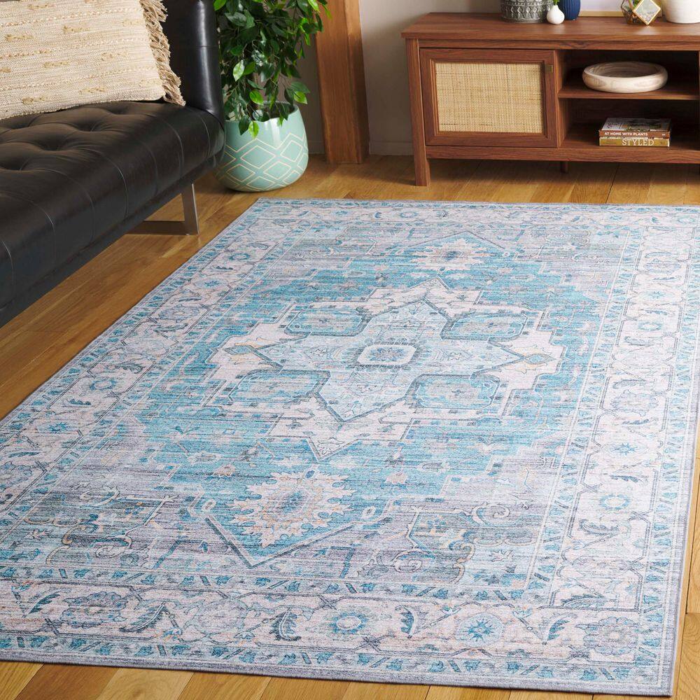 Arizona Gray and Turquoise Synthetic Washable Area Rug