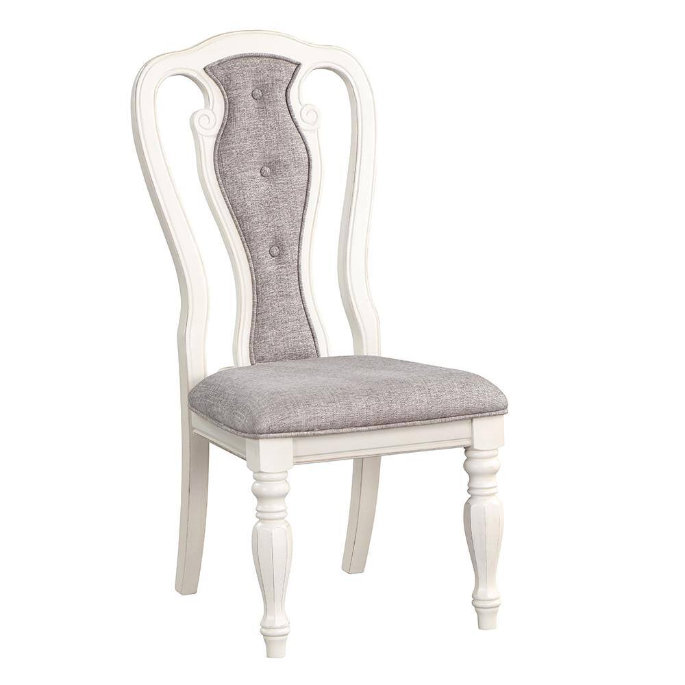 Acme Furniture Florian Gray Fabric and Antique White Finish Linen Side Chair Set of 2 with No Additional Features