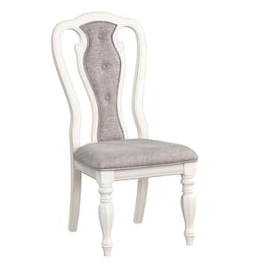 Florian Gray Fabric and Antique White Finish Linen Side Chair Set of 2 with No Additional Features