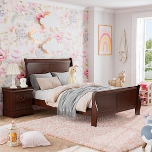 2-Piece Burkhart Cherry Wood Twin Bedroom Set with Nightstand