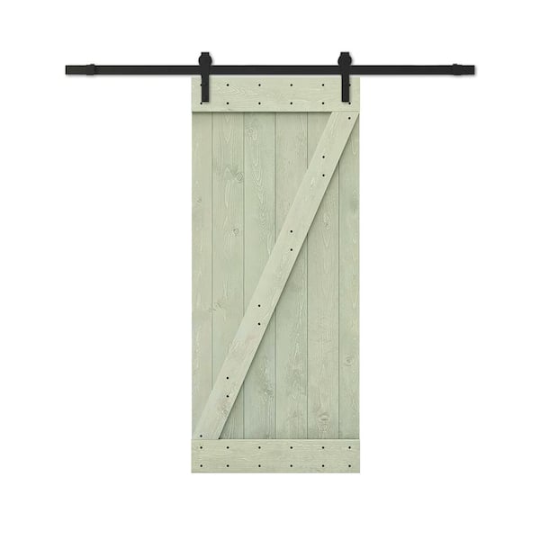 CALHOME 48 in. x 84 in. Sage Green Stained DIY Wood Interior Sliding Barn Door with Hardware Kit