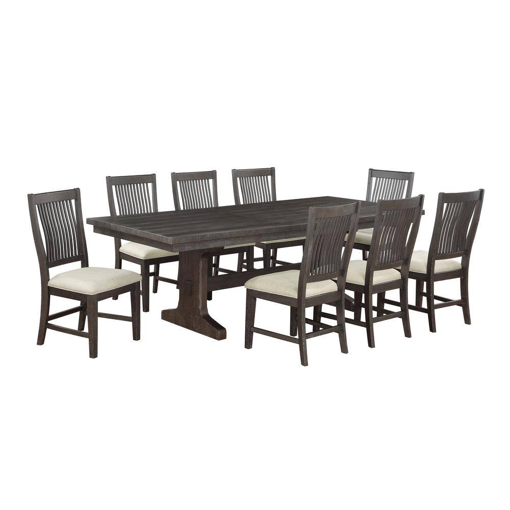 Best Quality Furniture Brenda 9pc Dining Set Rustic Brown/Beige Linen