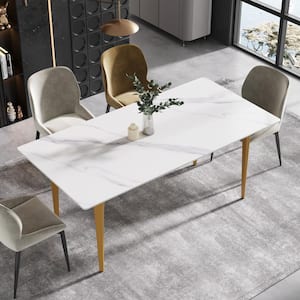70.87 in. Rectangle White Sintered Stone Tabletop Dining Table with Carbon Steel Base (Seats-8)