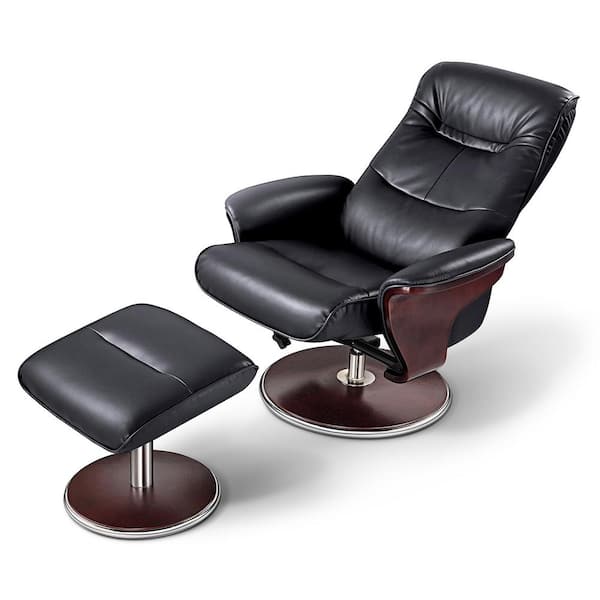 Artiva Milano Modern Bend Wood Black, Contemporary Leather Recliner And Ottoman