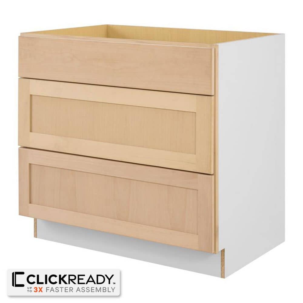 Hampton Bay 36 in. W x 24 in. D x 34.5 in. H Ready to Assemble Drawer Base Kitchen Cabinet in Unfinished with CLICKREADY Technology DB36 - The Home Depot