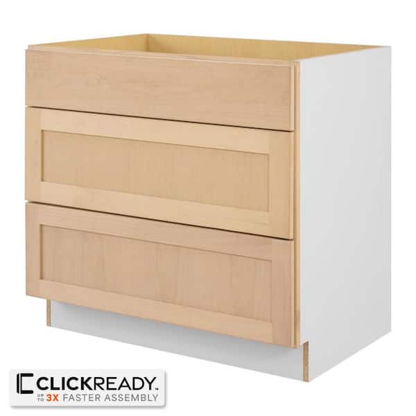 36 in. W x 24 in. D x 34.5 in. H Ready to Assemble Drawer Base Kitchen Cabinet in Unfinished with CLICKREADY Technology