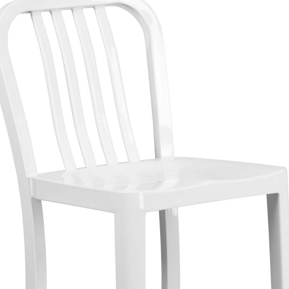 Sleek White Metal Indoor-Outdoor Barstool with Vertical Slat Back