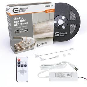 16 ft. White Indoor LED Tape Light w/remote (Plug-in or direct wire)