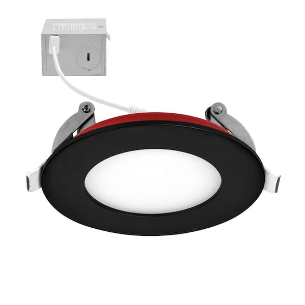 3 in. 2 Hour Fire Rated Slim LED Downlight, Black Trim, Canless IC Rated, 550 Lumens, 5 CCT Color Selectable 2700K-5000K