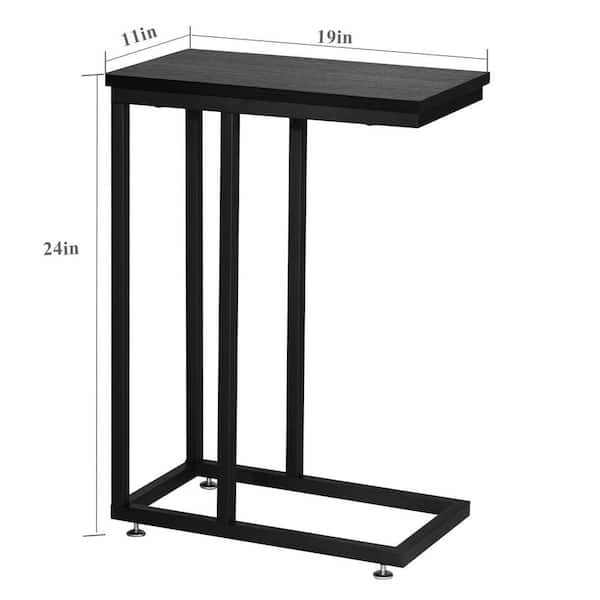 11 in. W Black C-Shaped End Side Couch Table, Wooden Snack Style for Living Room, Sofa, TV Tray (Set of 2)