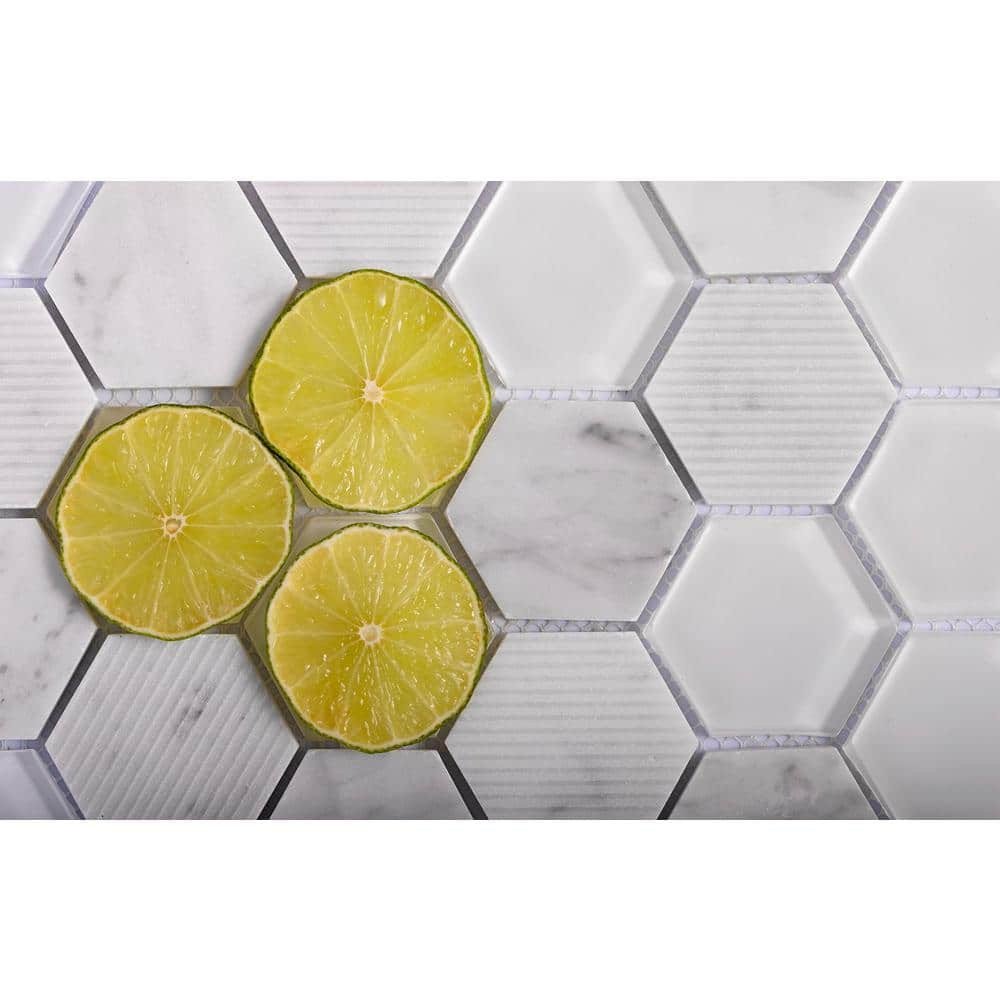 Gray Hexagon Glass and Marble Mosaic Tile for Walls and Floors