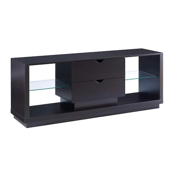 Benjara 64 in. Brown Wood TV Stand Fits TVs up to 55 in. with 2 Drawer and Plinth Base