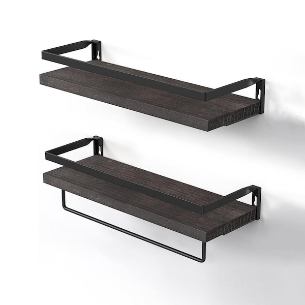 Unbranded 5.9 in. D x 16.5 in. W x 2.75 in. H Dark Brown Wall Shelves with Towel Bar (Set of 2)