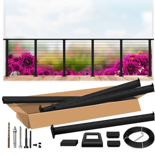 42 in. H x 240 in. W Black T304 Metal Cable Railing Posts Kit, Handrail, DIY, Stair Railing Kit